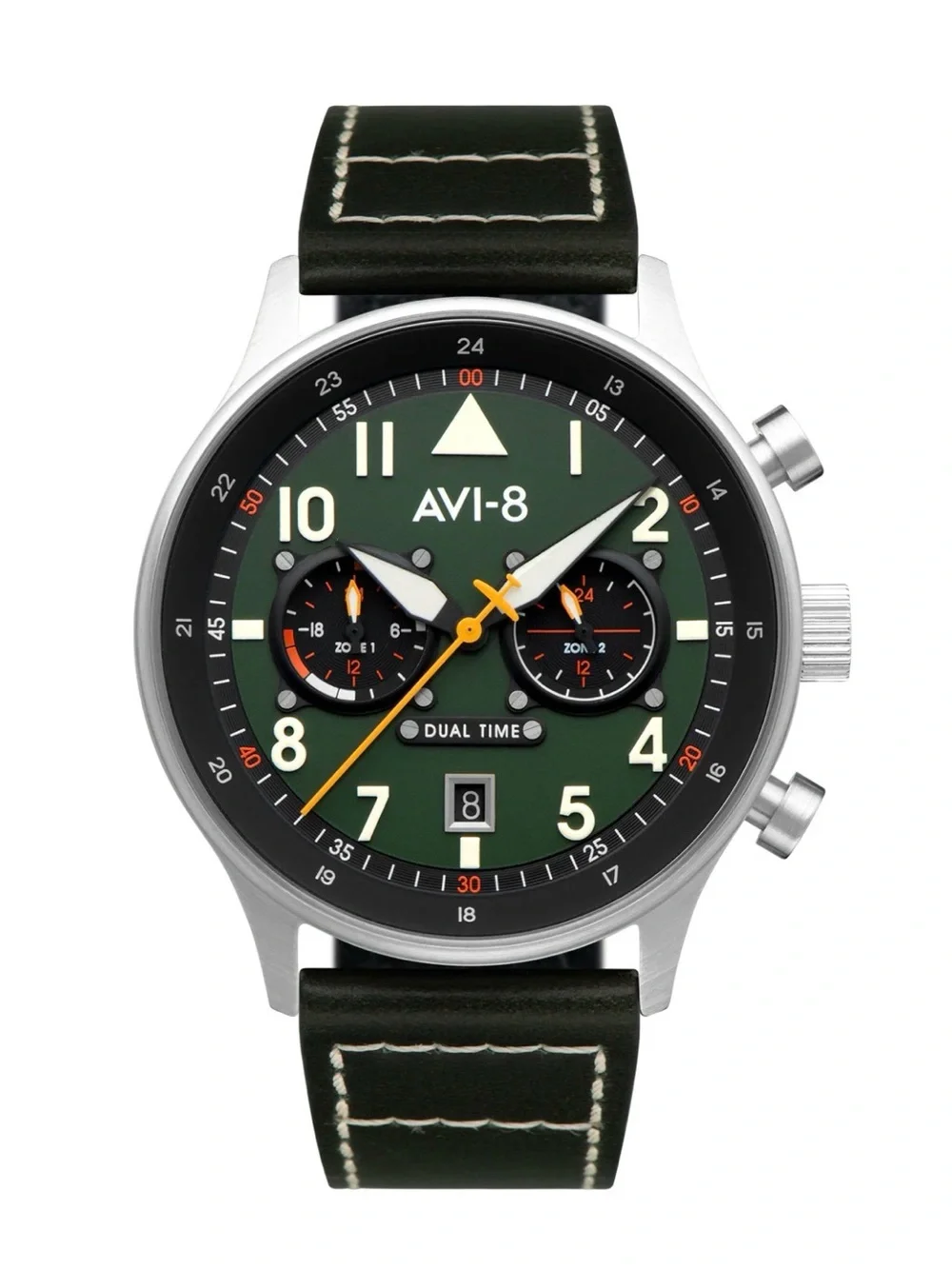 AVI-8 Dual Time Pilot Watch in Green and Black